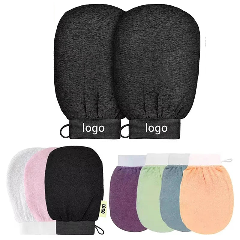 Custom Logo Bathing Glove Spa White Body Mitt Scrub Viscose Fiber Morocco Bath Exfoliator Peeling Gloves Exfoliating Mitt