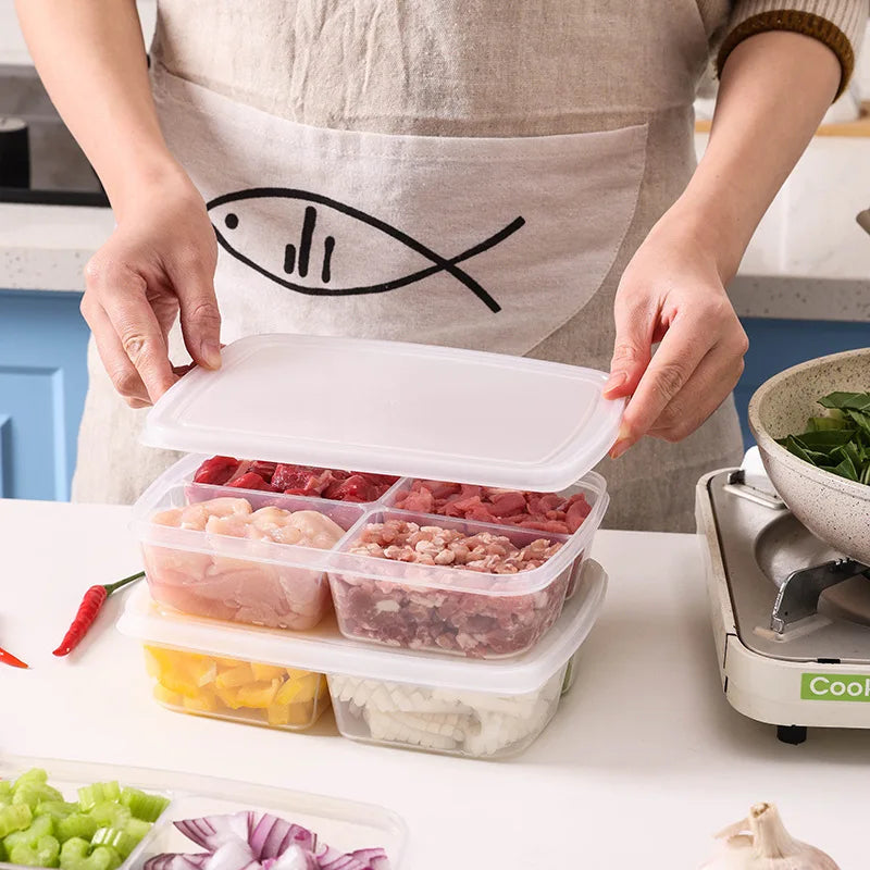 Kitchen Organization Freshness Box with 4 Compartment Food Container Plastic Fruit and Vegetable Storage with Grade Lid