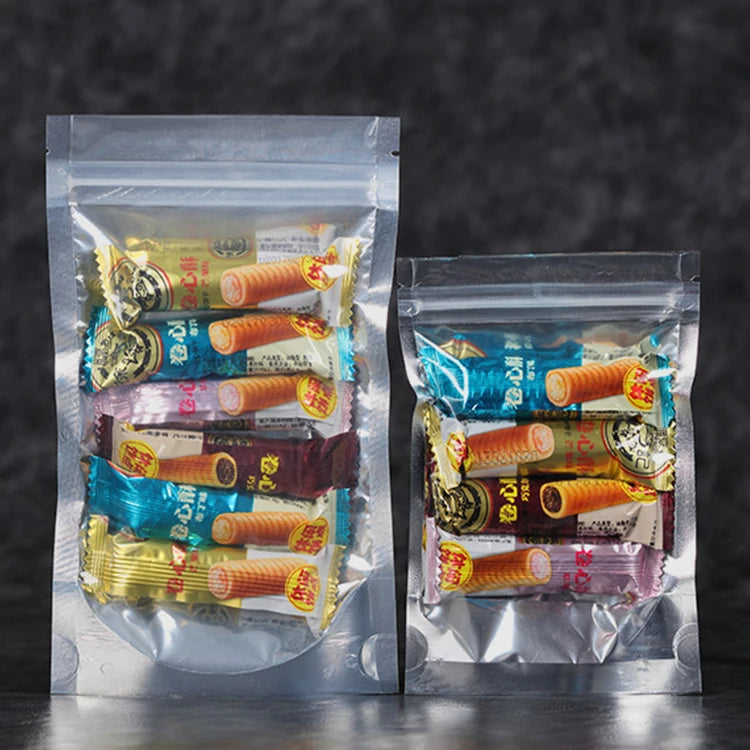 Reclosable Ziplock Stand up Pouch Clear Mylar Zipper Heat Seal Bags for Candy Storage Food Packaging