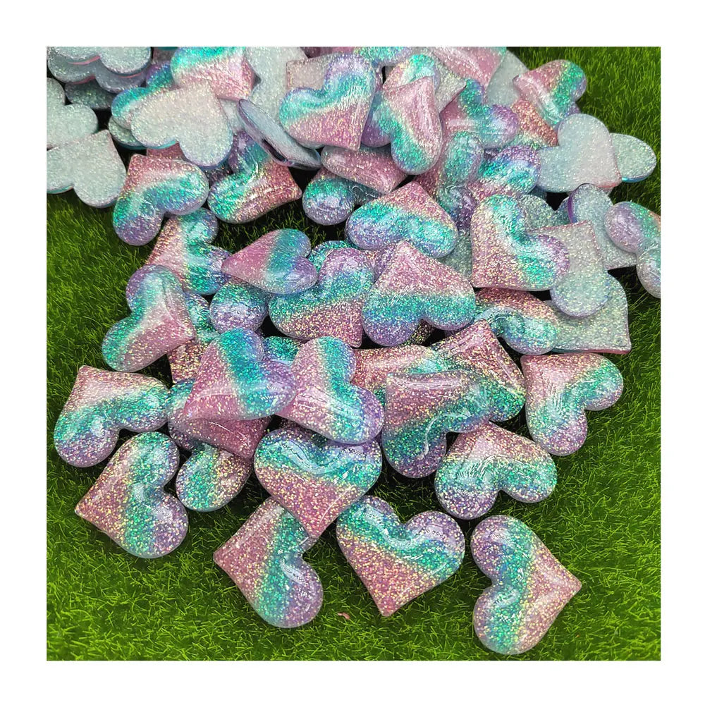 Glitter Heart Flatback Cabochon Rainbow Color Resin Charms for Woman Girls Drop Earring Hair Pin Making Accessories
