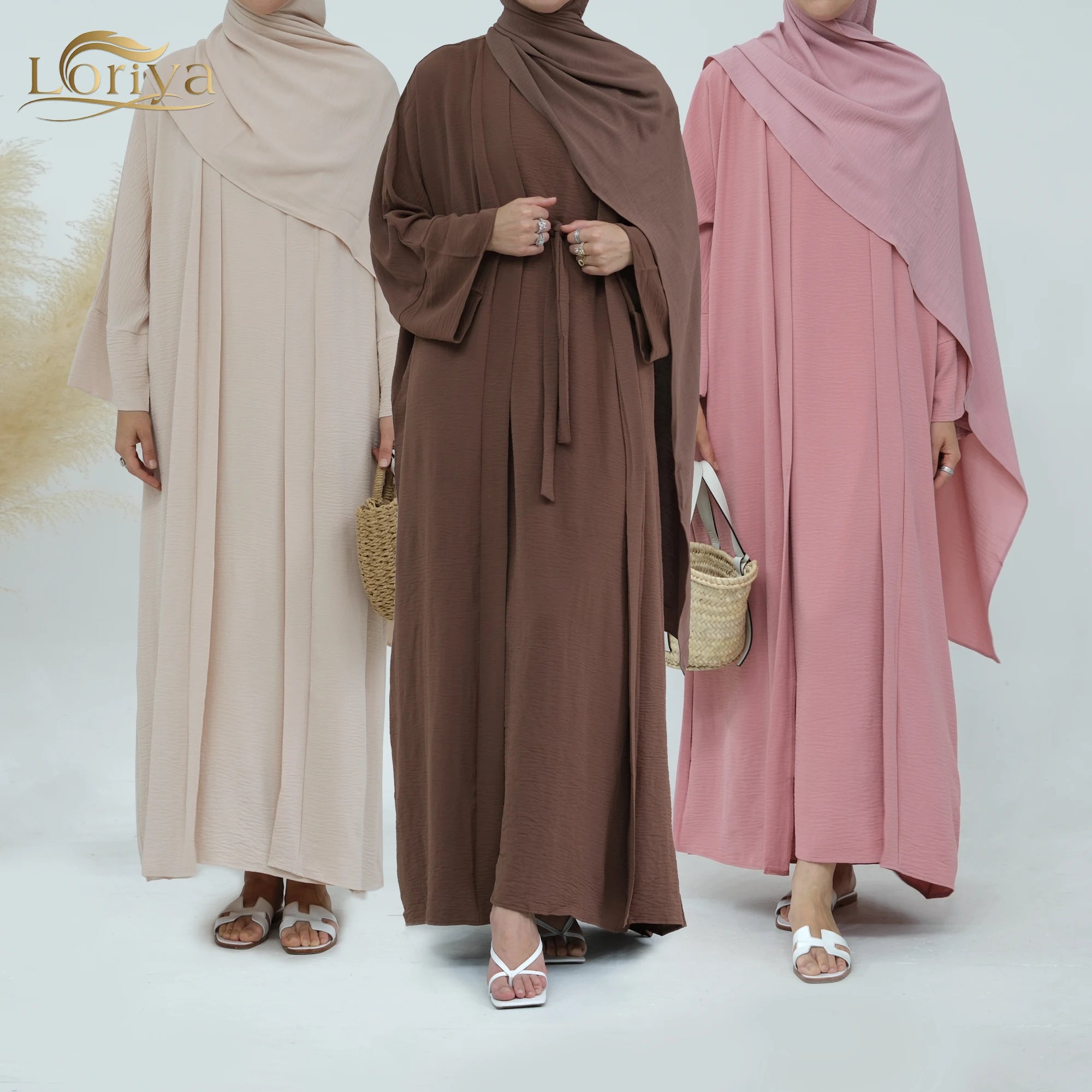Best Selling Islamic Clothing Wrinkled Polyester Plain Abaya Turkey Style Muslim Women Clothing Two Piece Modest Abaya Sets