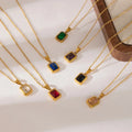Light Luxury Fashion Non Fade Gold Stainless Steel Multi-color Square Zircon Pendant Necklace for Women