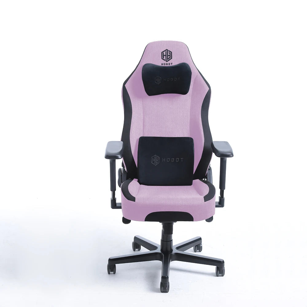 Hobot Pink Fabric Magnetic Memory Foam Head Pillow Cooling Swivel Racing E-Sports Gaming Chair 4D Armrest Aluminum Alloy Base