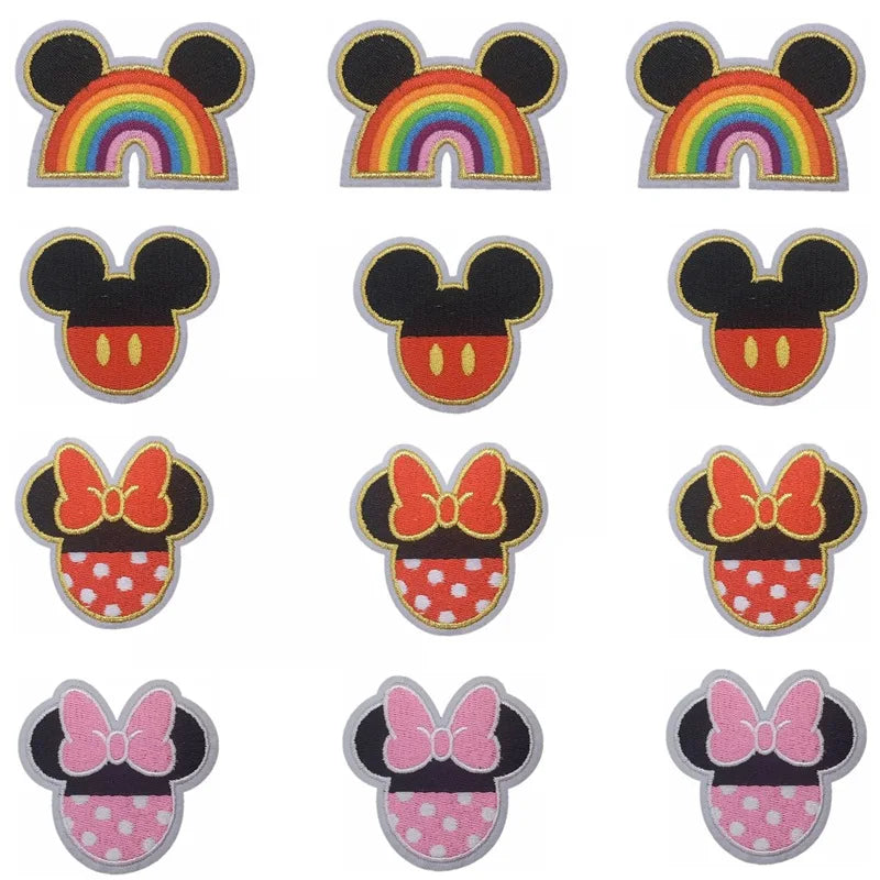 Iron on Embroidered Cute Mouse Ear Shape Rainbow Patches for Kid Clothes Bag Decoration