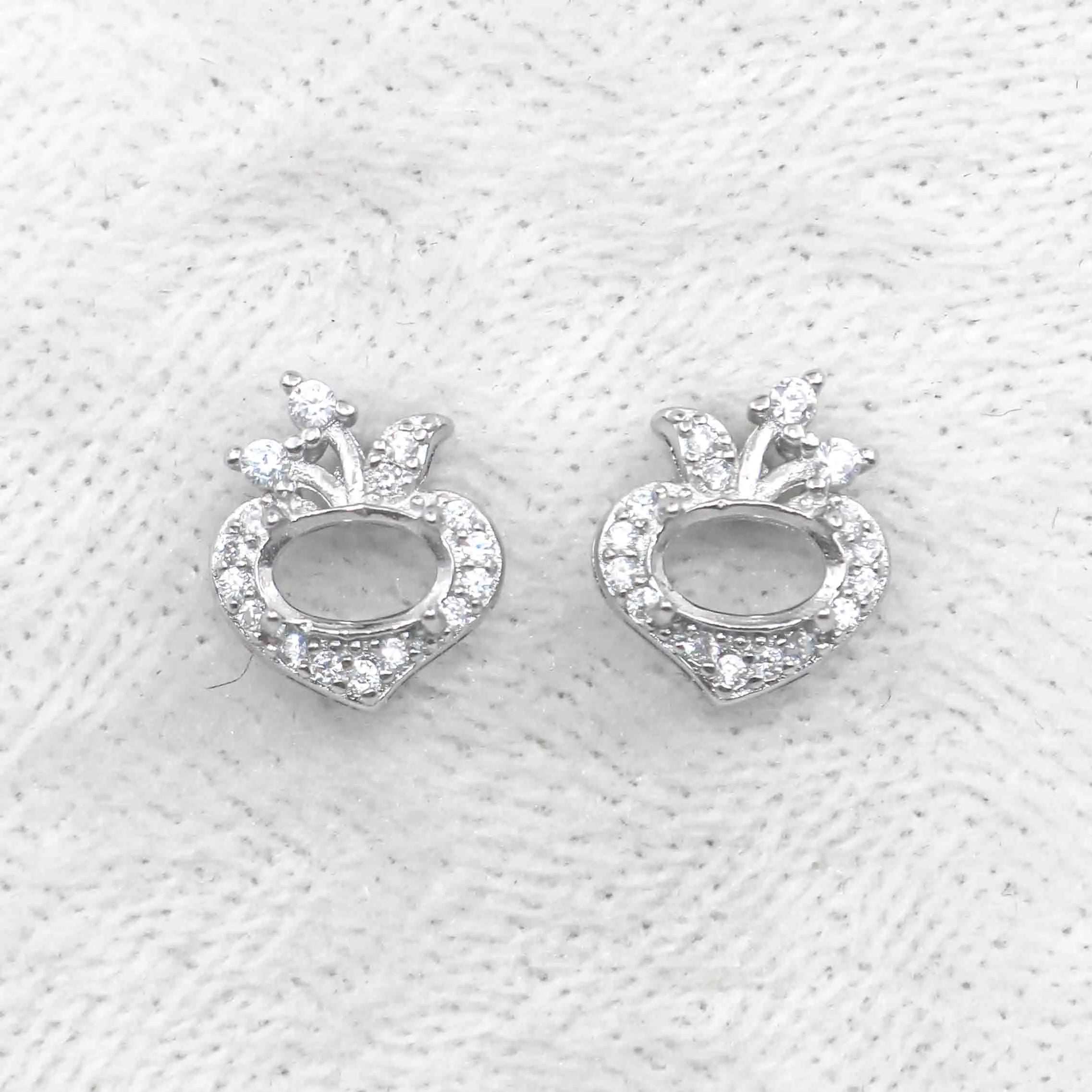 Sterling Silver 4*6mm Semi Mount Stud Earrings Empty Frame Support Blank Setting S925 Base Without Center Stone for DIY Inlay