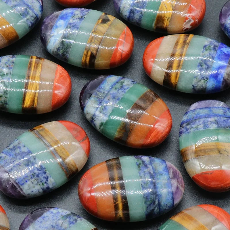 Natural 7 Chakra Reiki Gemstone Healing Crystals Oval Tumbled Stone Crafts Meditation Fengshui Products for Home Decoration Gift