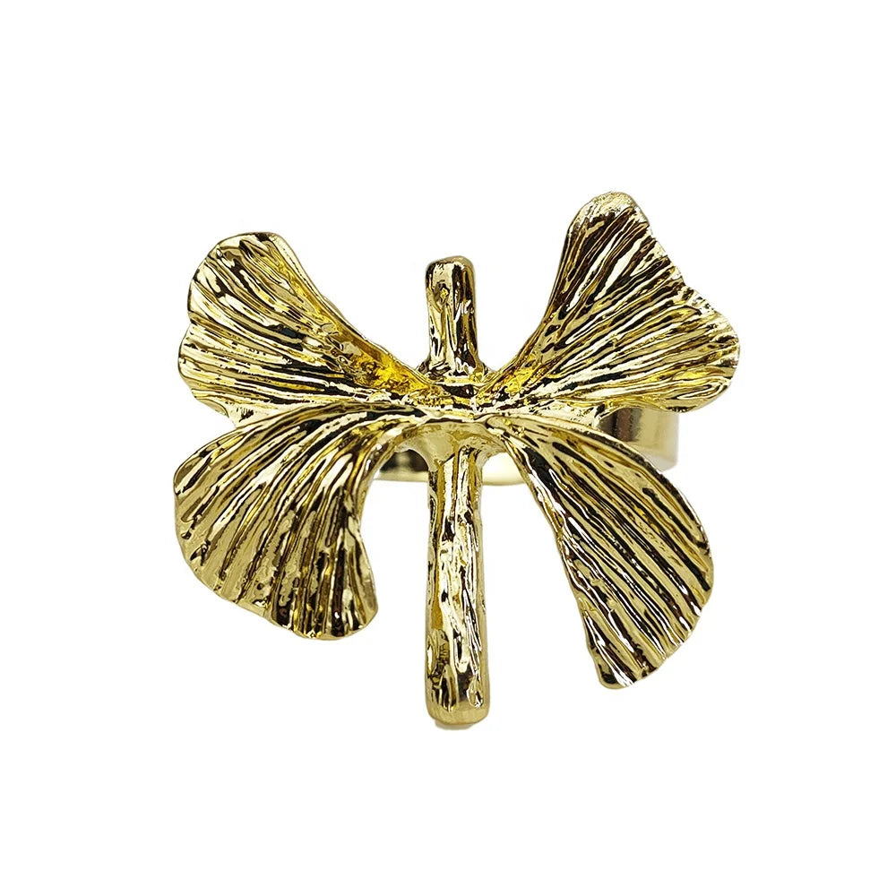 Gold Bowknot Luxury Eco-Friendly Metal Napkin Rings for Party Table Settings