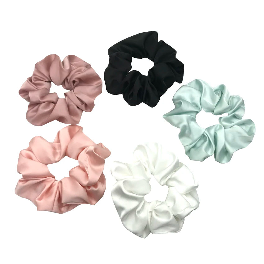 5 Colors Wholesale Oversize Silky Hair Scrunchies Soft Plain Fabric Elastic Band Girls Ponytail Holder Bracelet Accessories