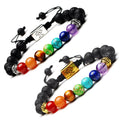 Vintage Electroplated Zinc Alloy Onyx Square Life Tree 8mm Hand String Bracelet with Seven Chakra Yoga Aura