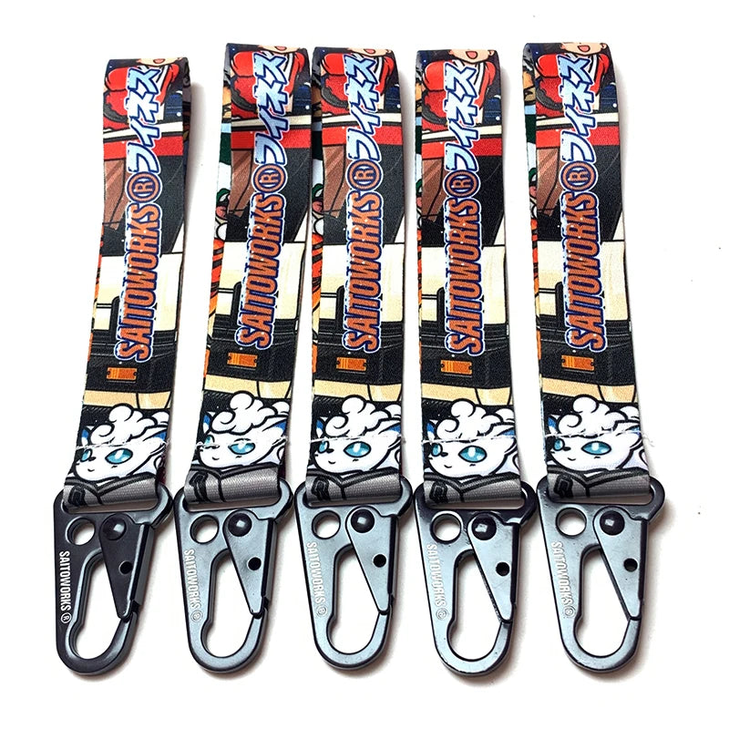 Custom Logo Japan Cartoon Anime Sublimation Printed Short Polyester Wrist Lanyard Keychain With Eagle Hook