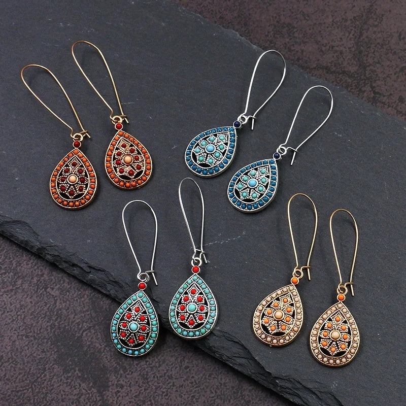Unique Boho Style Colorful Ethnic Water Drop Shaped Pendant Bohemia Women Earrings for Ladies
