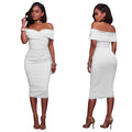Wholesale Summer Solid Color Vintage Dresses Bodycon for Women Tribal Print Off Shoulder Sheath African Midi Dress Patter