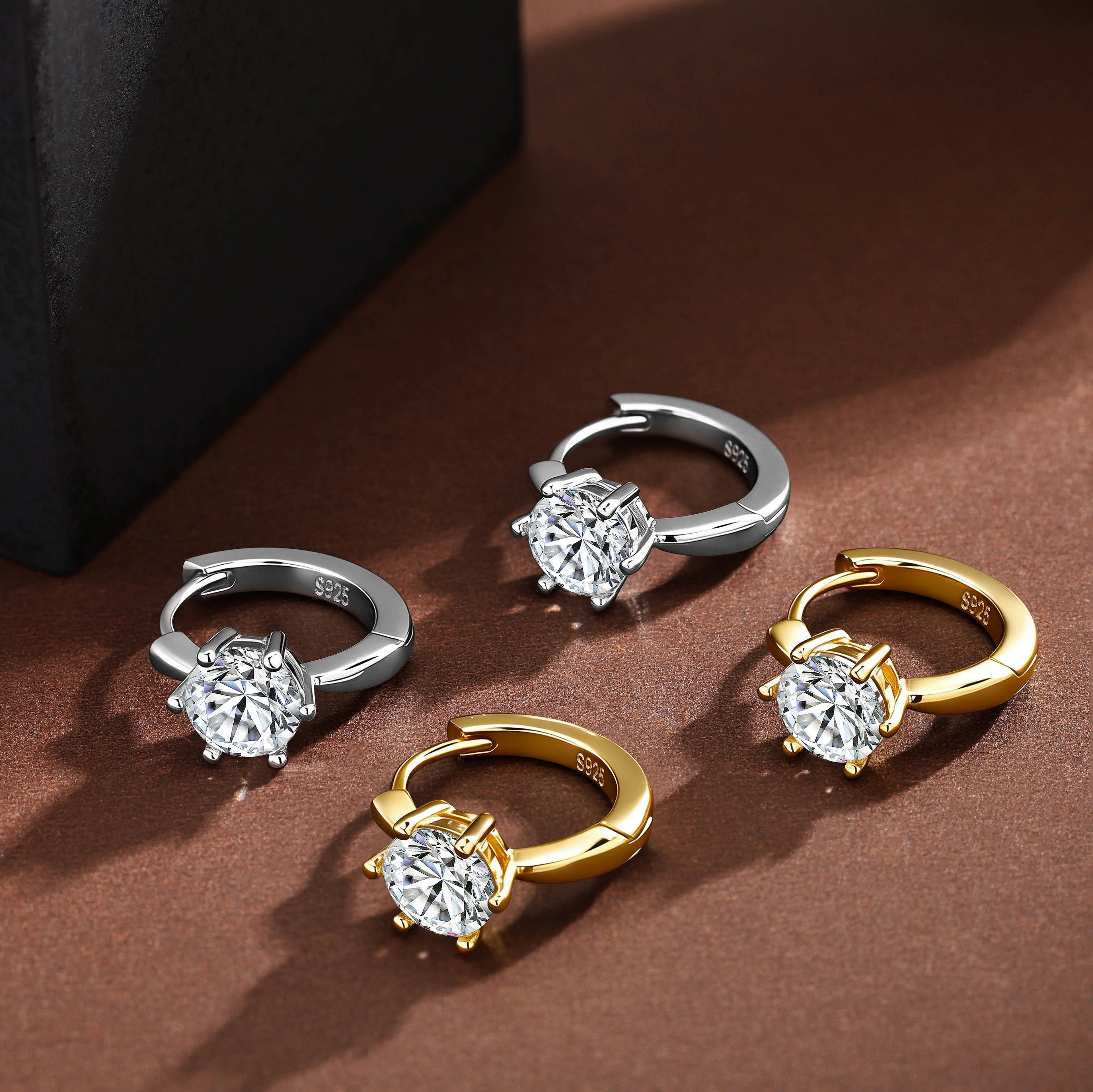 Wholesale 925 Sterling Silver Round Bright Cut 6.5mm Moissanite 18k Gold Plated Women's  Huggie Earrings Jewelry GRA Certificate