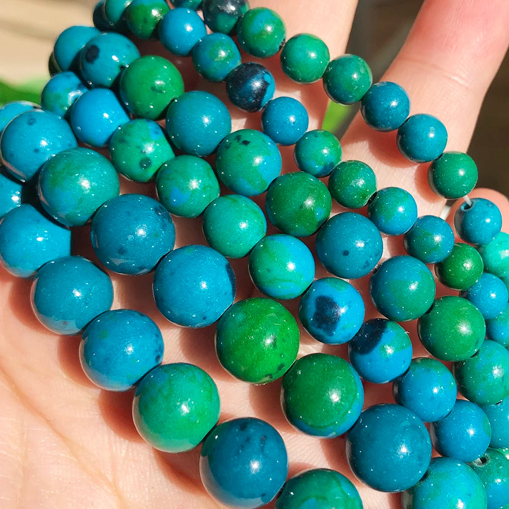 4-12MM Natural Phoenix Green Chrysocolla Stone Beads Loose Round Jewelry Making DIY for Personalized Design