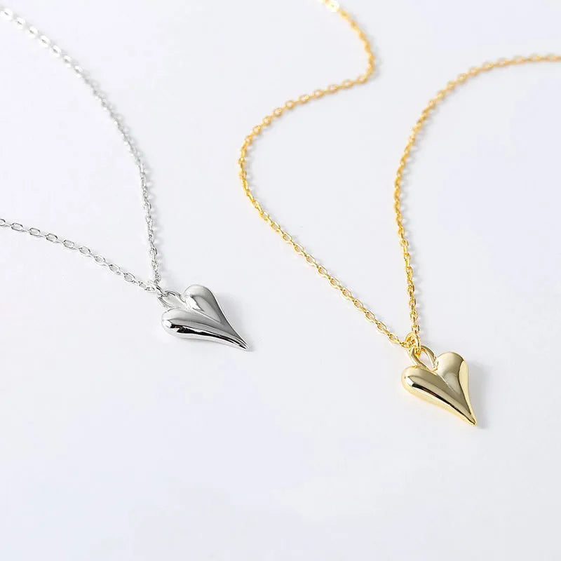 Fine Minimalist Jewelry Necklaces 925 Sterling Silver Heart Pendant Necklace Simple Gold Plated Necklaces for Women