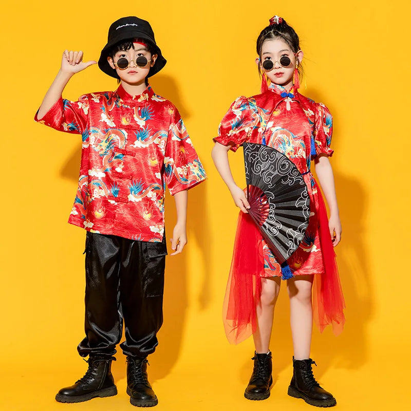 Children's Chinese Style Performance Costume Boys Hanfu Girls Jazz Dance Chorus Set