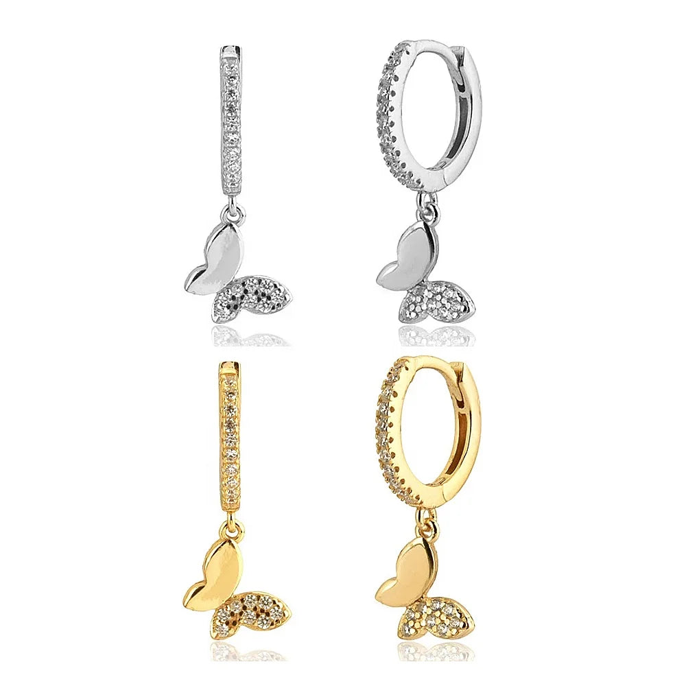 YHE0238 Women 925 Silver Earrings Fashion Zircon Butterfly Dangle Earrings for Women Animal Sweet Colorful Drop Earrings Jewelry