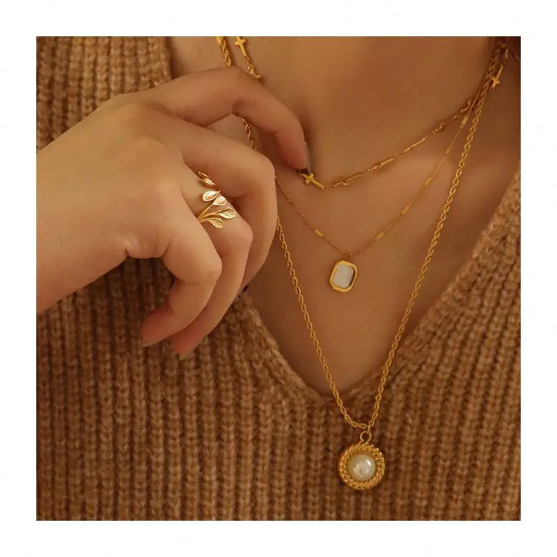 Chris April New Arrivals PVD Gold Plated 316L Stainless Steel Rope Chain Pearl Pendant Necklace for Women