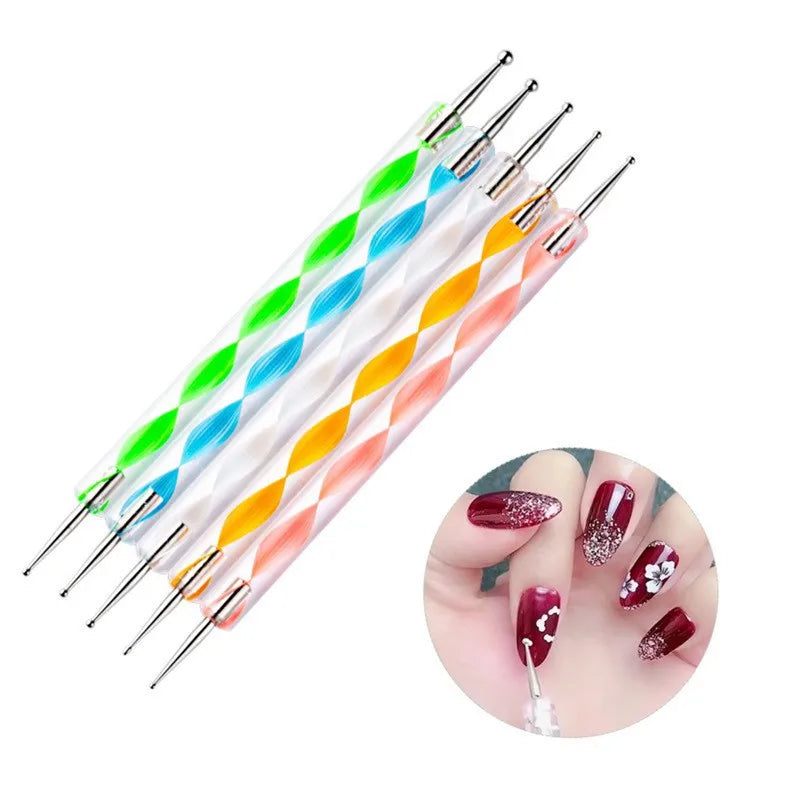 5pcs Professional Nail Dotting Pen 2 Ways Drill Point Pen DIY Swirl Marbleizing Steel Dotting Drawing Pen Set for Nail Art Tool