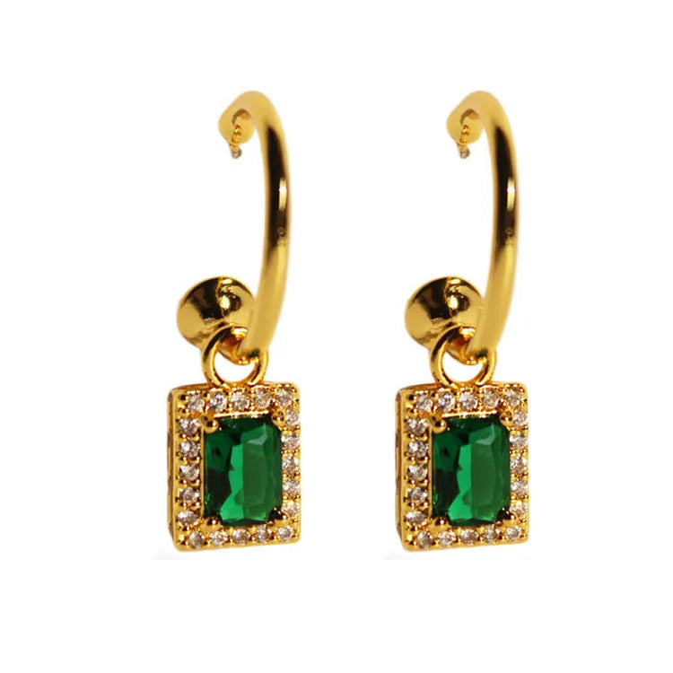 SP Luxury Dainty Waterproof 18K Gold Green Stud Jewellery Zircon Earring Zirconia Jewelry Natural Stud Earrings