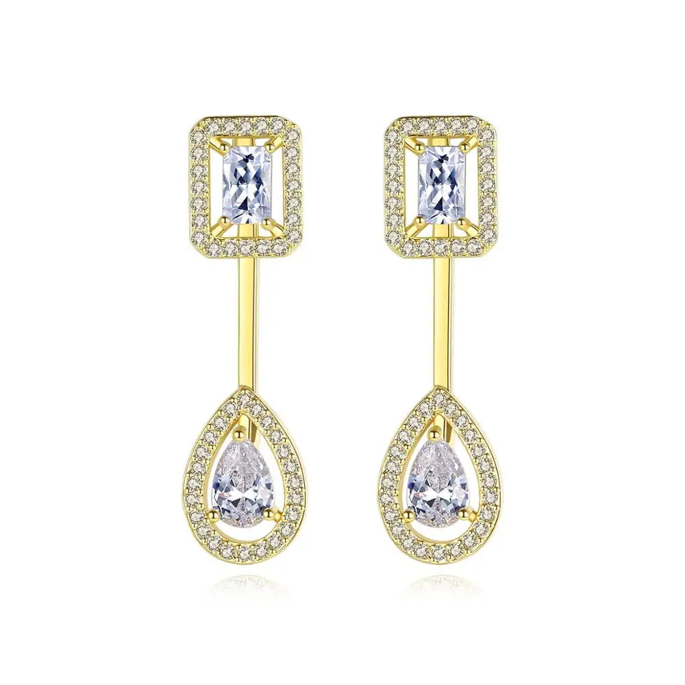 LUOTEEMI New Fashion Clear Cubic Zirconia Square Drop Earrings Crystal Brand Wedding Earrings for Women and Girl