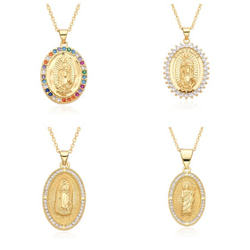 SC New Style Religious Goddess Maria Necklace Fashion Zircon Necklace Retro Gold Jesus Pendant Necklace for Women