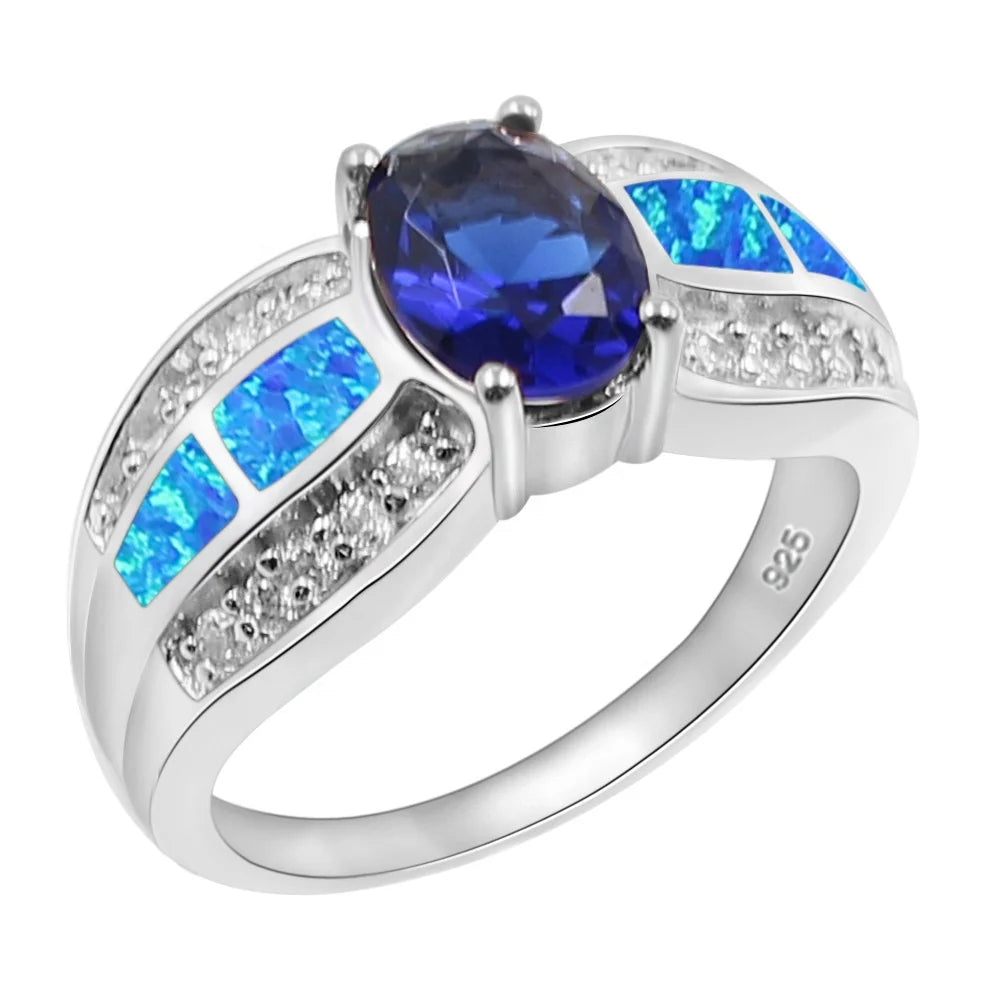 925 Sterling Silver Opal Oval Stone Exquisite Ring Direct Factory Unisex Gemstone Claw Setting for Engagement or Party