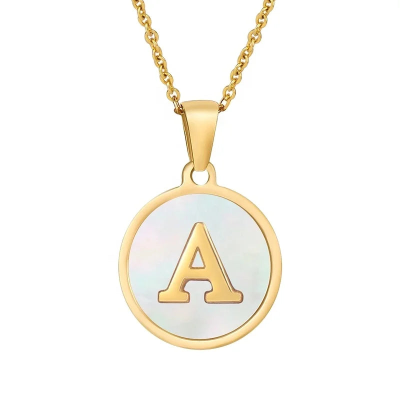 New Round Shell Stainless Steel Letter Necklace Ladies 26 English Letter Pendant Jewelry