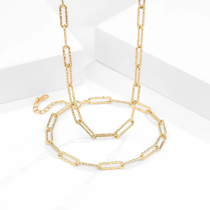 Daidan Textured Rectangle Gold Plated Jewelry Silver Chain 18K Rectangle Paper Clip Chain Necklace