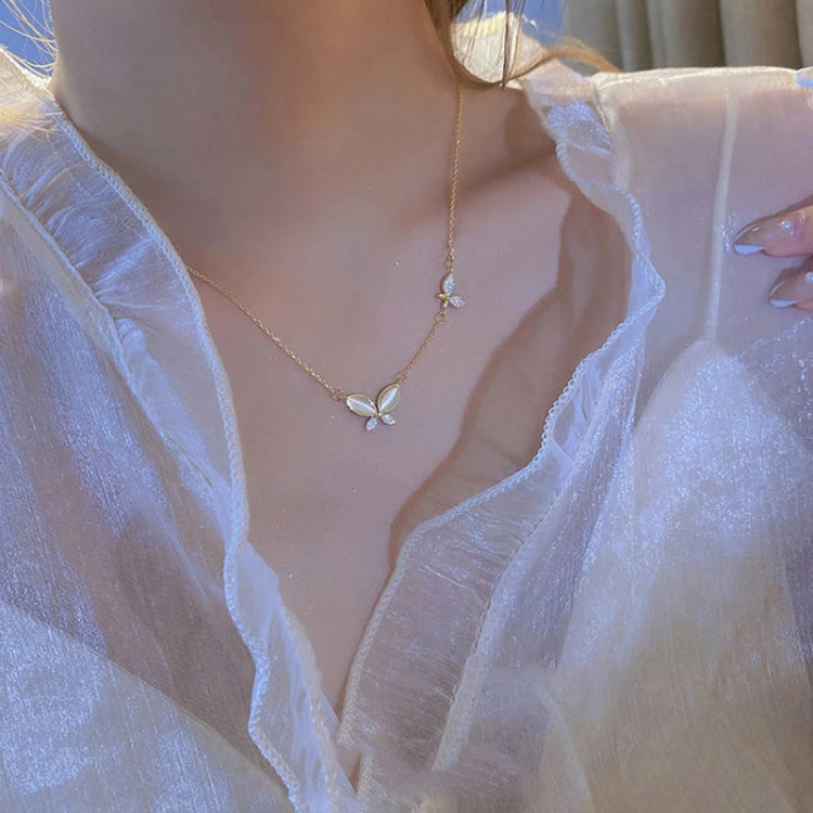 MC257 Wholesale Stainless Steel Chain 18K Gold Plated Two Butterfly Pendant Necklace Collarbone Chain Jewelry for Anniversary