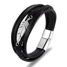 Fashion Stainless Steel Feather Punk Charm Bracelet Unisex Gift Jewelry Gold Plated YUNSE OT-289