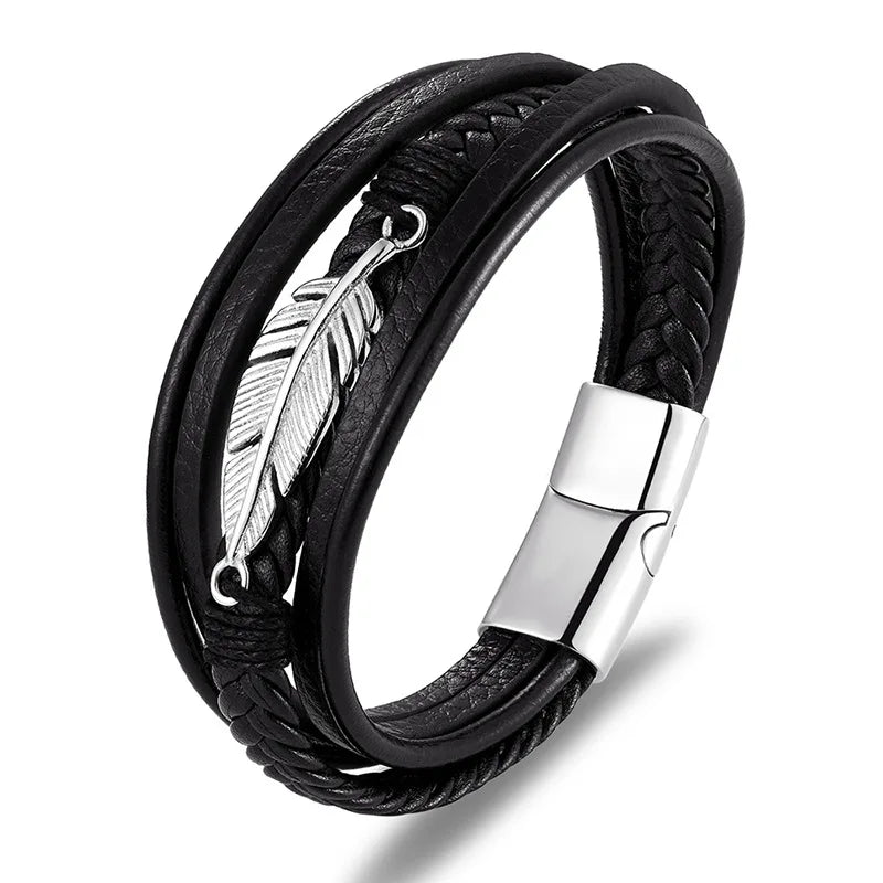 Fashion Stainless Steel Feather Punk Charm Bracelet Unisex Gift Jewelry Gold Plated YUNSE OT-289