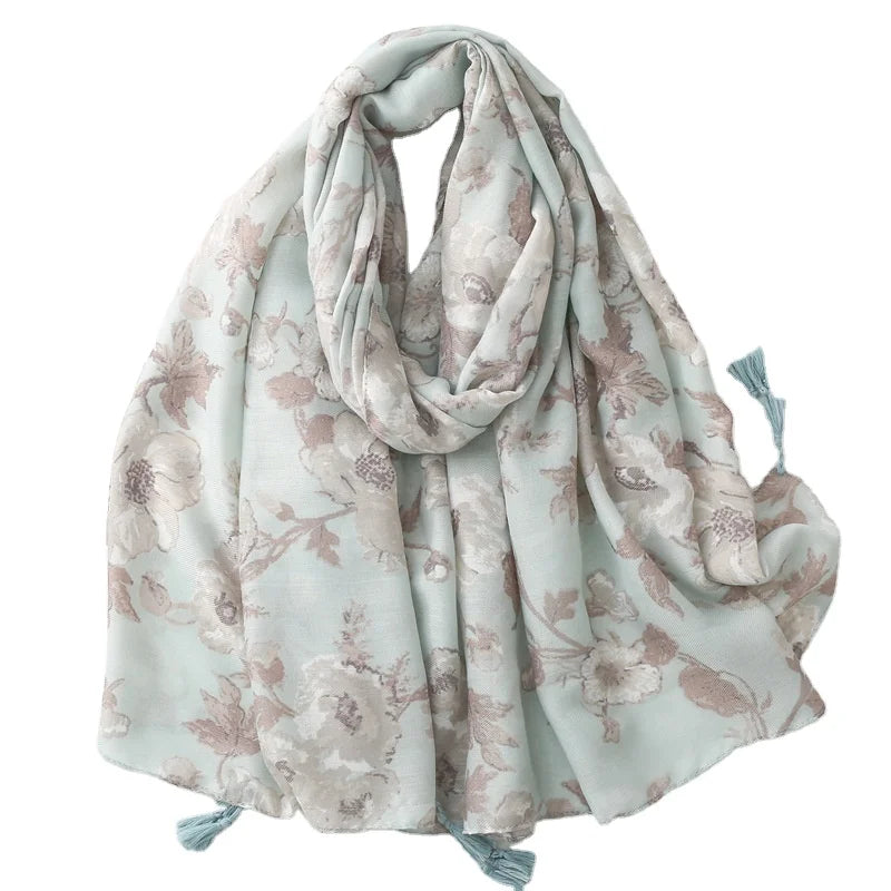 Newest Arrival Soft Elegant Flower Pattern Muslim Head Wraps Hijabs Islamic Scarfs 180*90cm Cotton Feelings Wide Shawl for Women