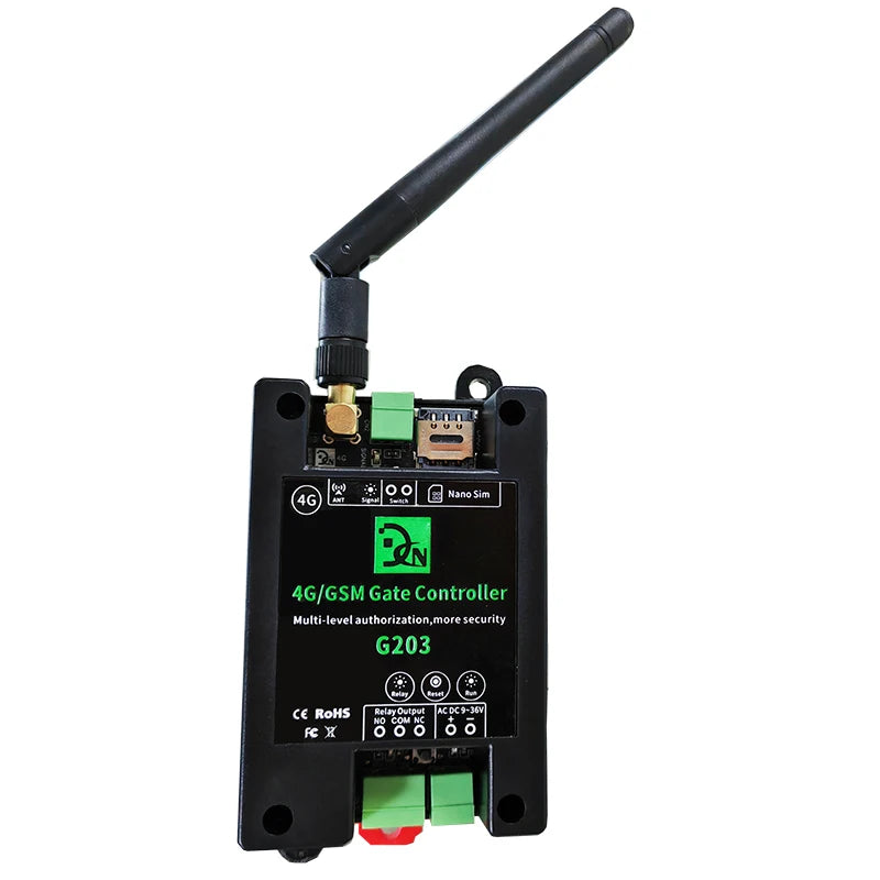 Smart G203 4G Wireless GSM SMS Remote Controller 1 Way Switch 1 Relay Output for Gate Opener Barrier Shutter Garage Door Opener