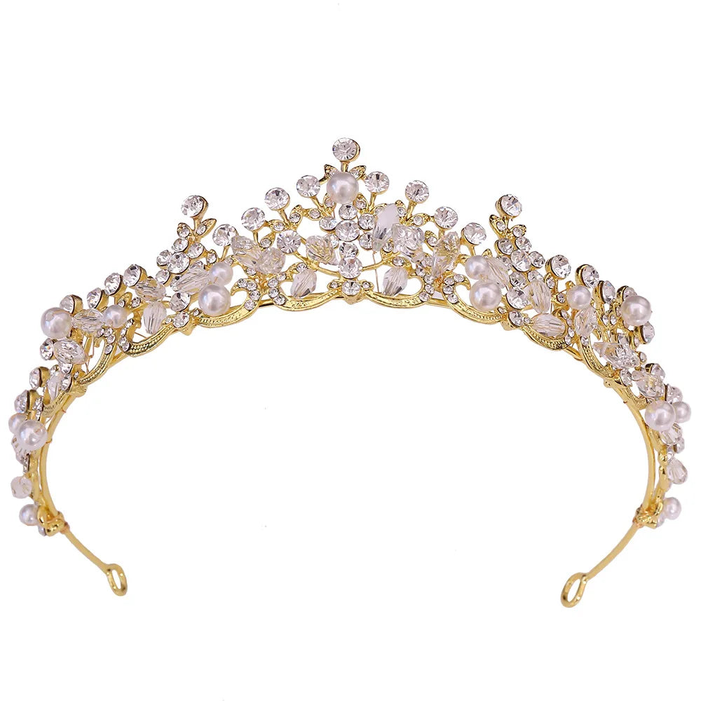 Plastic Pearl and Bridal Wedding Bride Rhinestone Crystal Tiaras Crown for Queens Corona Hair Jewelry