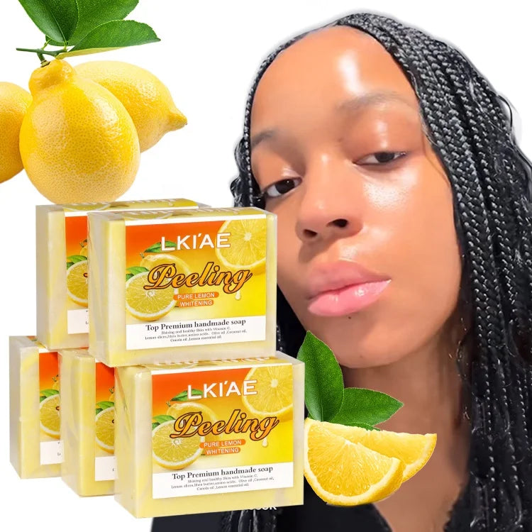 LKIAE 100% Natural Glycerin Vitamin C Prevents Dullness Face Bleaching Organic Whitening Bar Handmade Soap for the Skin