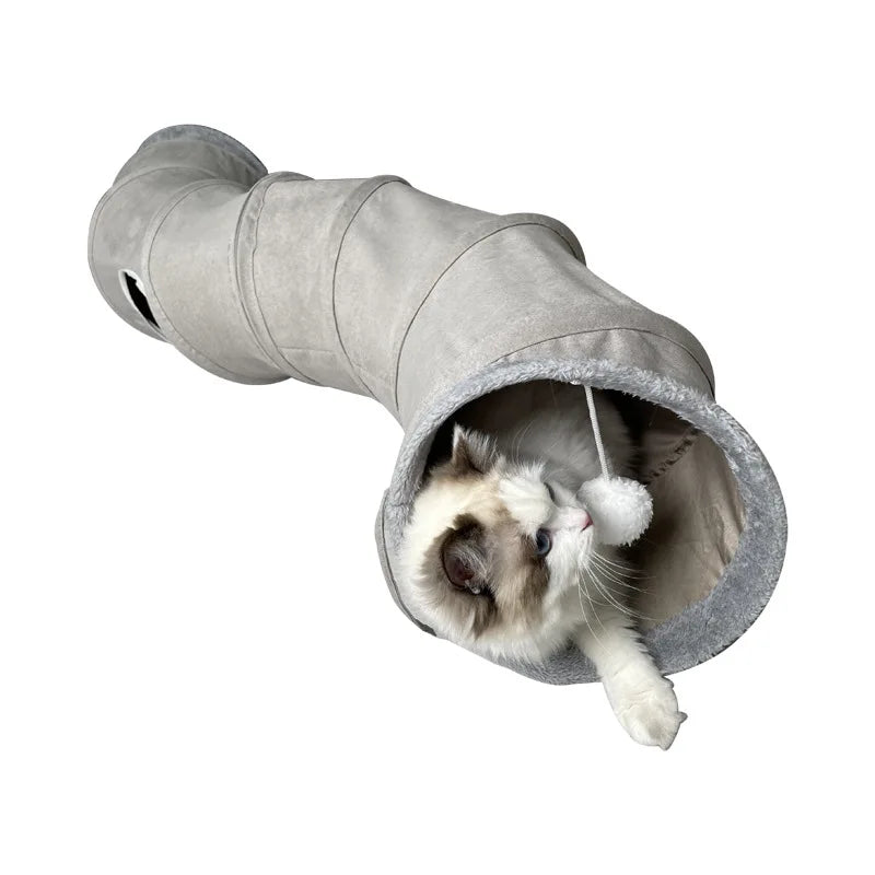 Pet Collapsible Cat Tunnel for Indoor Cats Cat Toys Play Tunnel Durable Suede with Play Ball Kitty Tunnel