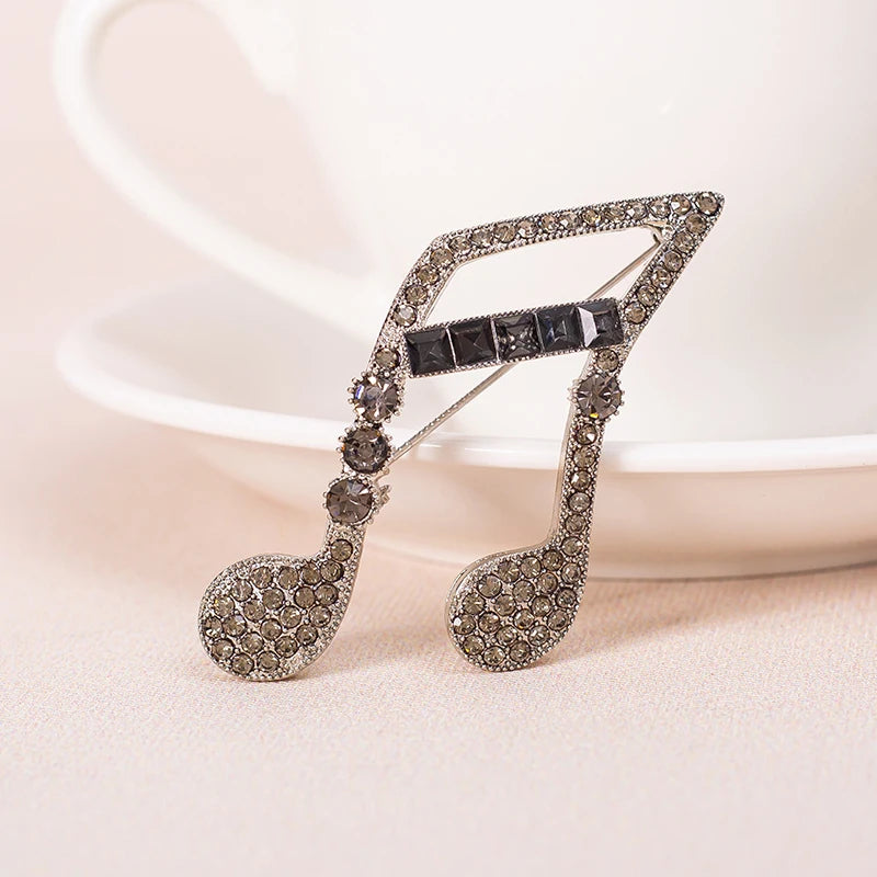 Cute Musical Note Brooch Pin Crystal Rhinestone Music Notes Brooch Jewelry