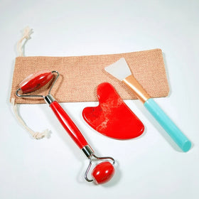 2026 Custom Logo Face Roller Authentic Red jasper Jade Roller Face Massager Jade Roller Gua Sha for Face
