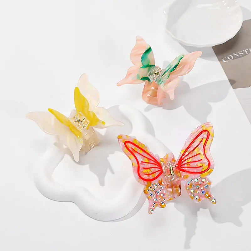 Customized Korean Acetate Hair Claw Fashion New Design Butterfly Hair Claw Women Luxury Large Sparkling Rhinestone Hair Claws