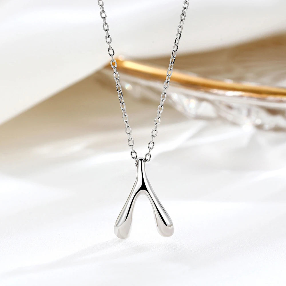 Simple 925 Sterling Silver Y-Shape Pendant Necklace With Link Chain Trendy Women's Wishbone Pendant for Parties Gifts Weddings