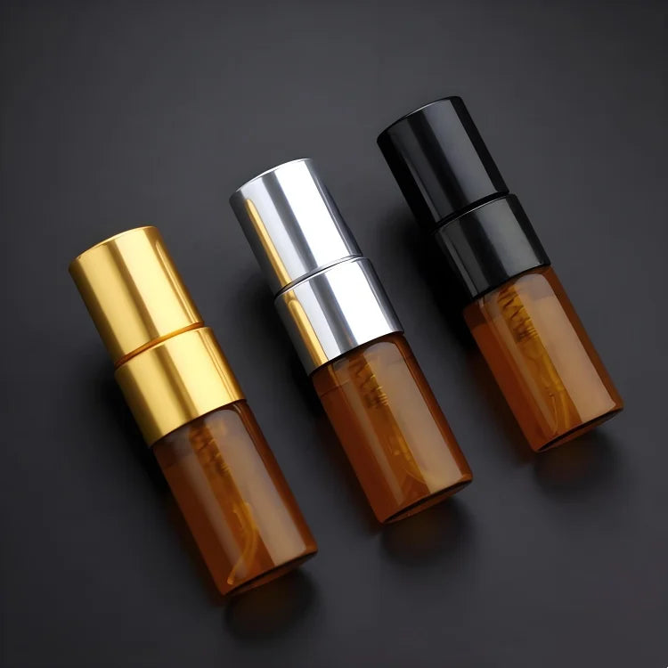 WOGU Amber Perfume Atomizer Gold Silver Black Fine Mist Oil Tube 2ml 3ml 5ml 10ml Thin Portable Brown Glass Spray Perfume Bottle