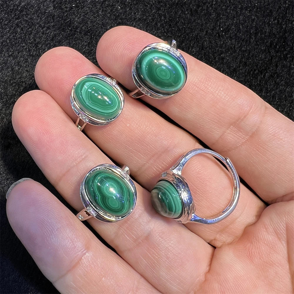 Beautiful Reiki Crystal Jewelry Natural Stone Ring Green Gems Fashion Women Malachite Ring Resizable for  Unisex Best Gifts