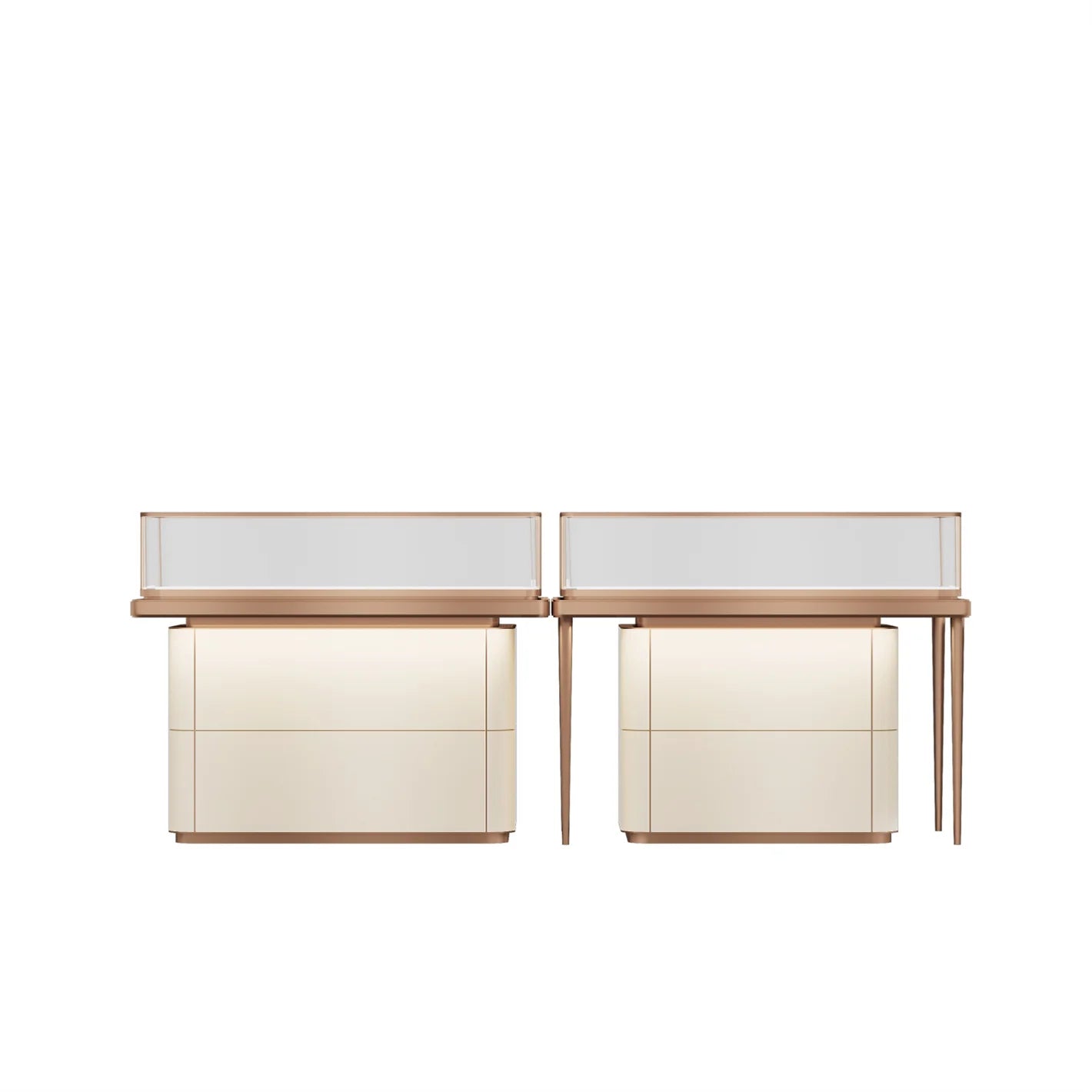Long Portable Stainless Steel & Wood Glass Cabinet Case Jewelry Display Stand with Counter Kiosk Storage