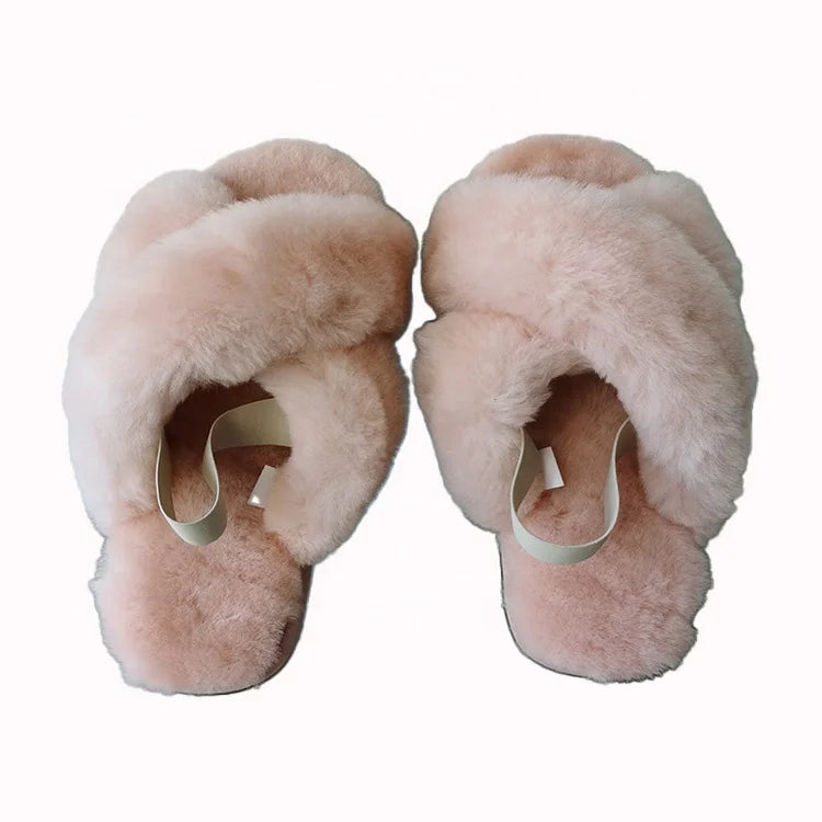 Ladies Autumn and Winter Open-Toe Wool for Slippers Comfortable Home Sheepskin Fur with EVA Outsole for Spring