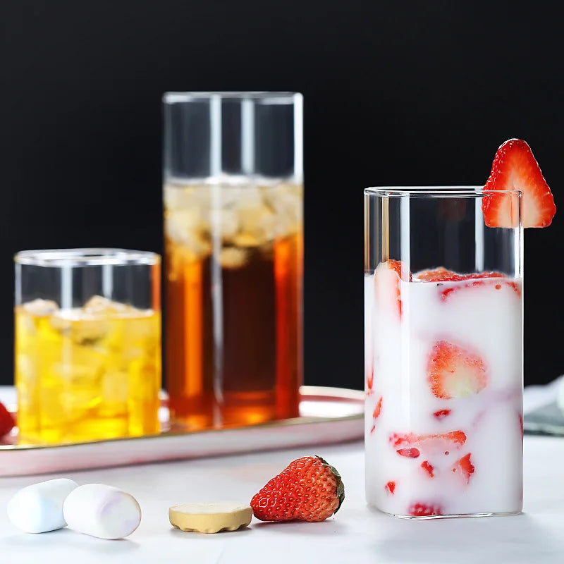 Olive Heat-resistant Borosilicate Glass Cups Tea Coffee Juice-Square Design Microwave Dishwasher Safe Portable Unisex Hand Blown