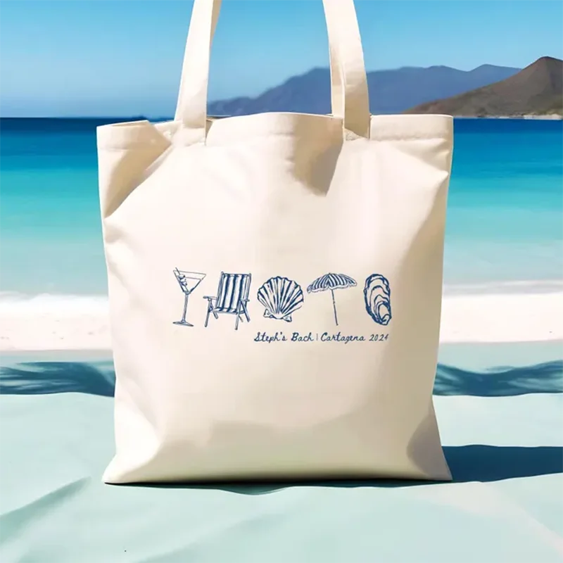 Large-Capacity Hand-Painted Seaside Vibe Graffiti Canvas Tote Bag Stylish Must-Have Storage for Outings Cosmetic Bags
