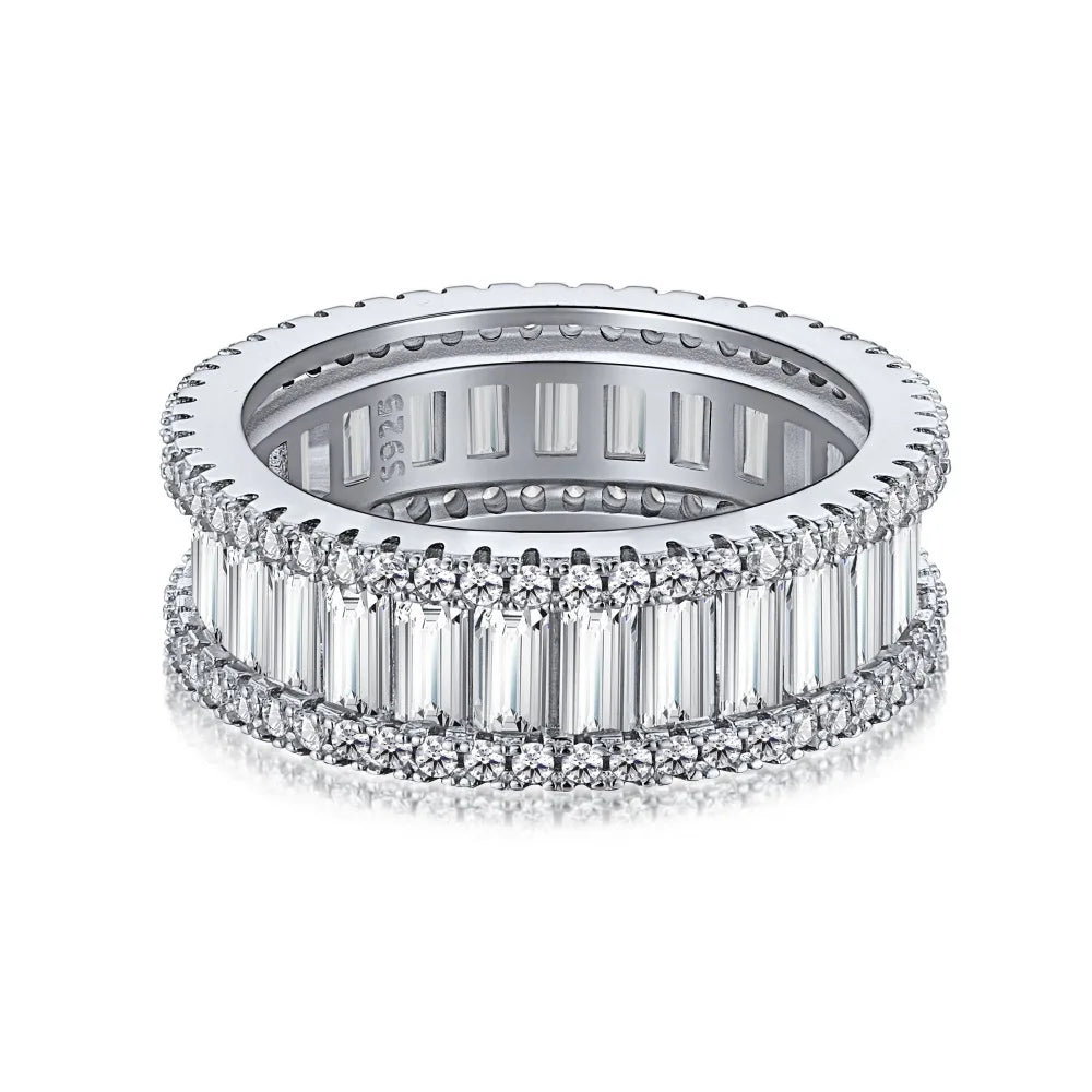Popular Design Wedding Sterling Silver Rings White Pink Stackabe Row Baguette Diamond Ring for Women Girls