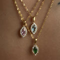 2022 Dazan New Ins 18k Gold Plated  Stainless Steel Tarnish Free Marquise Green Zircon Water Wave Chain Necklace for Women