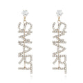 Classic Gold/Silver Plated Crystal Rhinestone Drop Earrings Women's Fashionable Brass Jewelry Slogan Inspired Letter Design